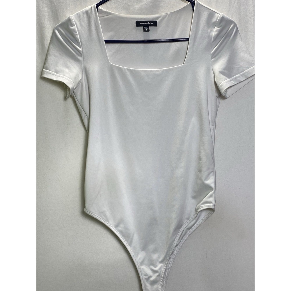Mittoshop Sz S Bodysuit Square Neck Short Sleeve in White Layer Basic